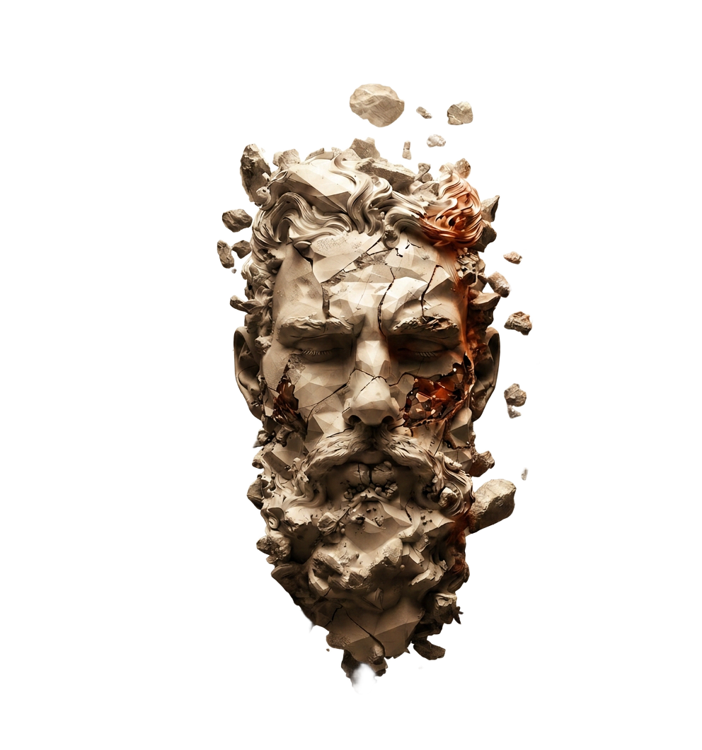 Buste sculpté éclaté avec accents orangés